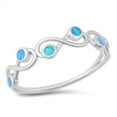 thumbnail image 1 of CHOOSE YOUR COLOR Blue Simulated Opal Infinity Knot Loop Ring .925 Sterling Silver Band CZ Female Size 5, 1 of 4
