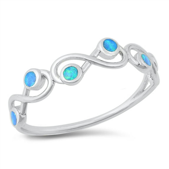 CHOOSE YOUR COLOR Blue Simulated Opal Infinity Knot Loop Ring .925 Sterling Silver Band CZ Female Size 6