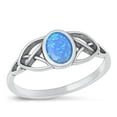 thumbnail image 1 of CHOOSE YOUR COLOR Blue Simulated Opal Knot Ring .925 Sterling Silver Celtic Band CZ Female Size 5, 1 of 4