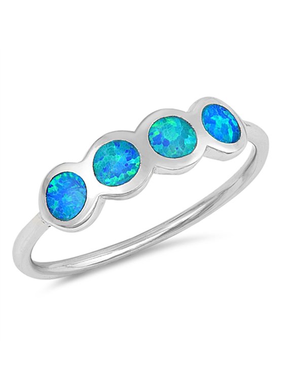 CHOOSE YOUR COLOR Blue Simulated Opal Knuckle Delicate Dainty Ring .925 Sterling Silver Band CZ Female Size 6