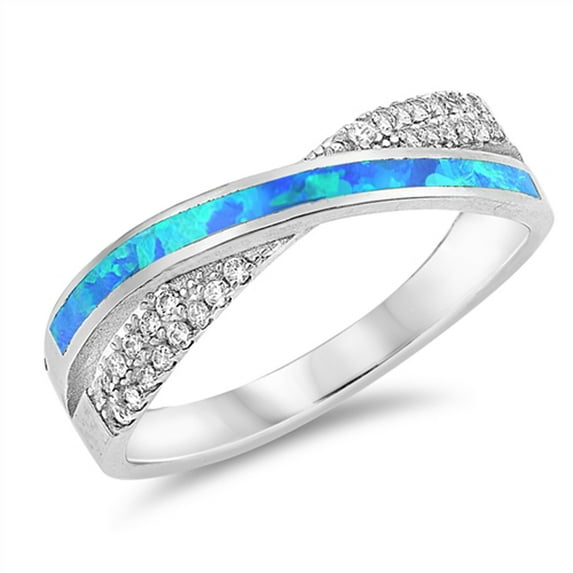CHOOSE YOUR COLOR Blue Simulated Opal Knuckle Midi Boho Ring .925 Sterling Silver Band White CZ Female Size 7