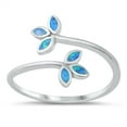 thumbnail image 1 of CHOOSE YOUR COLOR Blue Simulated Opal Leaves Open Promise Ring .925 Sterling Silver Band CZ Female Size 5, 1 of 4