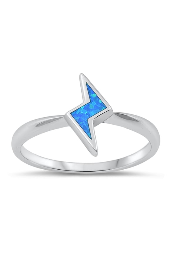 CHOOSE YOUR COLOR Blue Simulated Opal Lightning Bolt Ring .925 Sterling Silver Band CZ Female Size 9