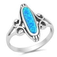 thumbnail image 1 of CHOOSE YOUR COLOR Blue Simulated Opal Long Oval Ring .925 Sterling Silver Celtic Band CZ Female Size 8, 1 of 4