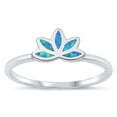 thumbnail image 1 of CHOOSE YOUR COLOR Blue Simulated Opal Lotus Flower Ring .925 Sterling Silver Band CZ Female Size 10, 1 of 4