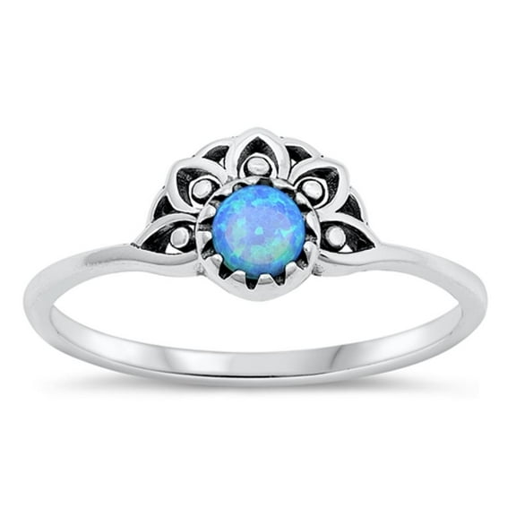 CHOOSE YOUR COLOR Blue Simulated Opal Lotus Sunset Ring .925 Sterling Silver Band CZ Female Size 4