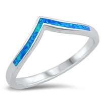 CHOOSE YOUR COLOR Blue Simulated Opal Minimalist Chevron Ring .925 Sterling Silver Band CZ Female Size 10