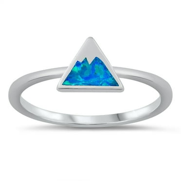 CHOOSE YOUR COLOR Blue Simulated Opal Minimalist Mountain Ring .925 Sterling Silver Band CZ Female Size 8