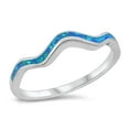 thumbnail image 1 of CHOOSE YOUR COLOR Blue Simulated Opal Minimalist Wave Ring .925 Sterling Silver Band CZ Female Size 4, 1 of 4