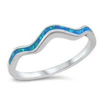 CHOOSE YOUR COLOR Blue Simulated Opal Minimalist Wave Ring .925 Sterling Silver Band CZ Female Size 4
