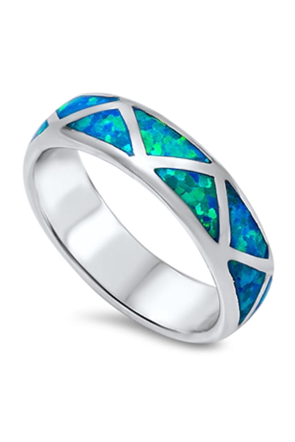 CHOOSE YOUR COLOR Blue Simulated Opal Mosaic Ring 925 Sterling Silver Thumb Band CZ Female Size 12