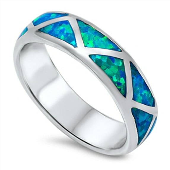 CHOOSE YOUR COLOR Blue Simulated Opal Mosaic Ring 925 Sterling Silver Thumb Band CZ Female Size 9