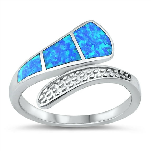 CHOOSE YOUR COLOR Blue Simulated Opal Mosaic Wrap Ring .925 Sterling Silver Band CZ Female Size 7