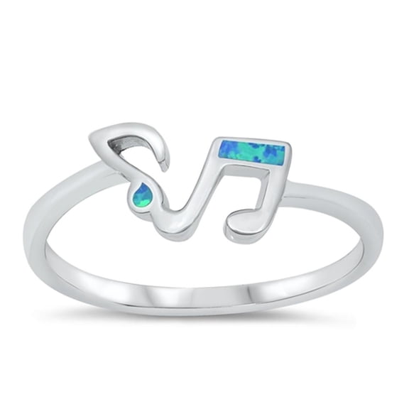 CHOOSE YOUR COLOR Blue Simulated Opal Music Notes Ring .925 Sterling Silver Band CZ Female Size 10