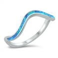 thumbnail image 1 of CHOOSE YOUR COLOR Blue Simulated Opal Ocean Wave Ring .925 Sterling Silver Band CZ Female Size 9, 1 of 4