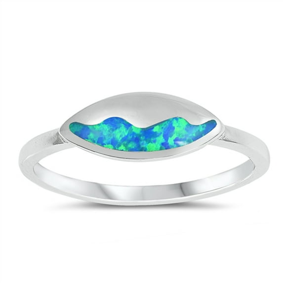 CHOOSE YOUR COLOR Blue Simulated Opal Ocean Wave Water Nature Ring .925 Sterling Silver Band CZ Female Size 6