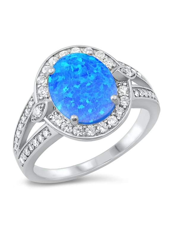 CHOOSE YOUR COLOR Blue Simulated Opal Ornate Promise Ring .925 Sterling Silver Band CZ Female Size 6