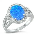 thumbnail image 1 of CHOOSE YOUR COLOR Blue Simulated Opal Ornate Promise Ring .925 Sterling Silver Band CZ Female Size 9, 1 of 4