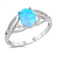 thumbnail image 1 of CHOOSE YOUR COLOR Blue Simulated Opal Oval Celtic Trinity Ring .925 Sterling Silver Band CZ Female Size 9, 1 of 4