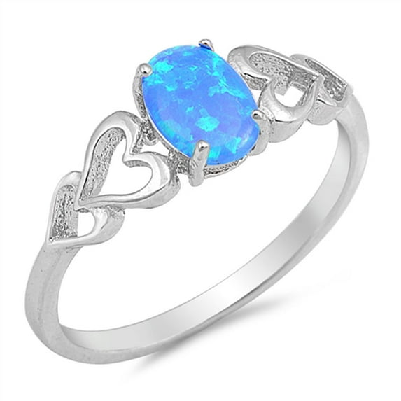 CHOOSE YOUR COLOR Blue Simulated Opal Oval Heart Cutout Promise Ring .925 Sterling Silver CZ Female Size 11