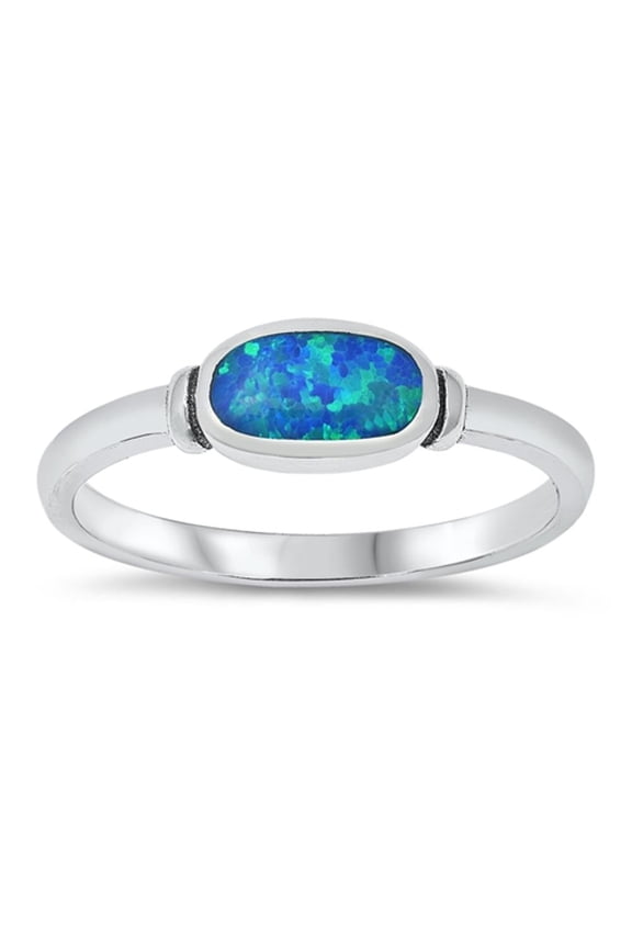 CHOOSE YOUR COLOR Blue Simulated Opal Oval Ring .925 Sterling Silver Band CZ Female Size 9