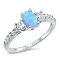 thumbnail image 1 of CHOOSE YOUR COLOR Blue Simulated Opal Oval Solitaire White CZ Wedding Ring Sterling Silver Female Size 8, 1 of 4