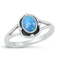 thumbnail image 1 of CHOOSE YOUR COLOR Blue Simulated Opal Oxidized Ring .925 Sterling Silver Band CZ Female Size 8, 1 of 4