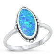 thumbnail image 1 of CHOOSE YOUR COLOR Blue Simulated Opal Oxidized Ring .925 Sterling Silver Band CZ Female Size 8, 1 of 4