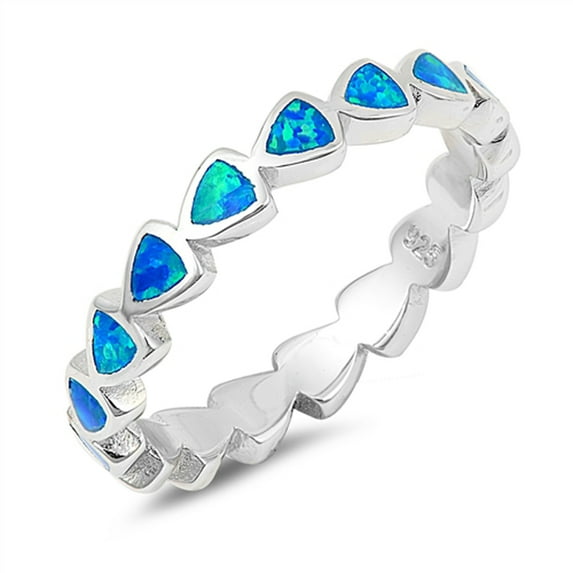 CHOOSE YOUR COLOR Blue Simulated Opal Pear Eternity Stackable Boho Ring Sterling Silver Band CZ Female Size 5