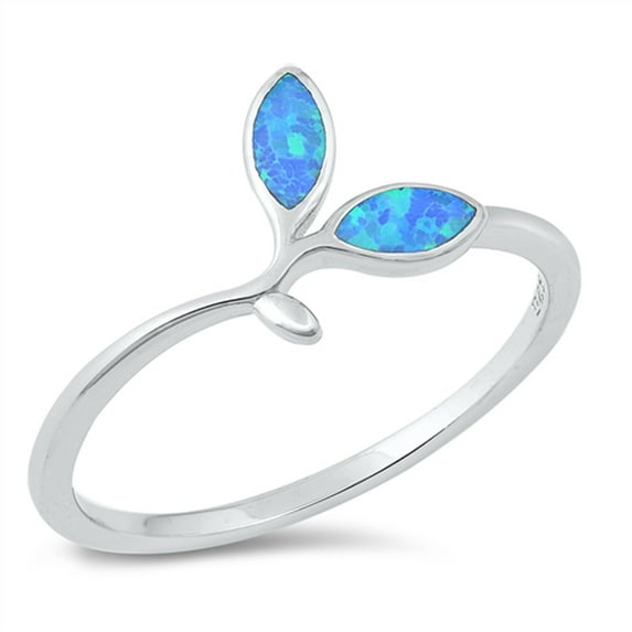 CHOOSE YOUR COLOR Blue Simulated Opal Plant Lady Leaf Ring .925 Sterling Silver Band CZ Female Size 10