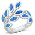 thumbnail image 1 of CHOOSE YOUR COLOR Blue Simulated Opal Plant Leaf Ring .925 Sterling Silver Band CZ Female Size 8, 1 of 4