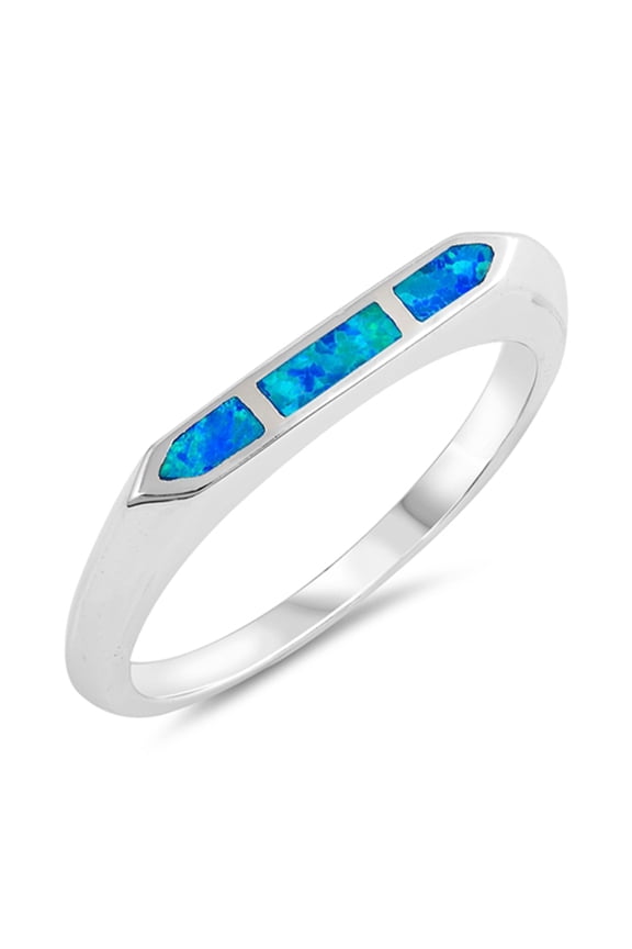 CHOOSE YOUR COLOR Blue Simulated Opal Pointed Thin Line Stacking Ring Sterling Silver Band CZ Female Size 7
