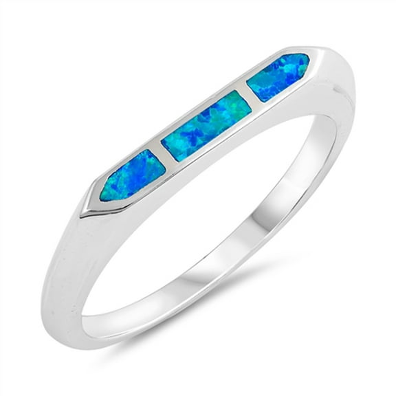 CHOOSE YOUR COLOR Blue Simulated Opal Pointed Thin Line Stacking Ring Sterling Silver Band CZ Female Size 9