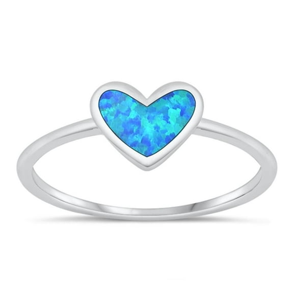 CHOOSE YOUR COLOR Blue Simulated Opal Promise Heart Ring .925 Chic Sterling Silver Band CZ Female Size 10