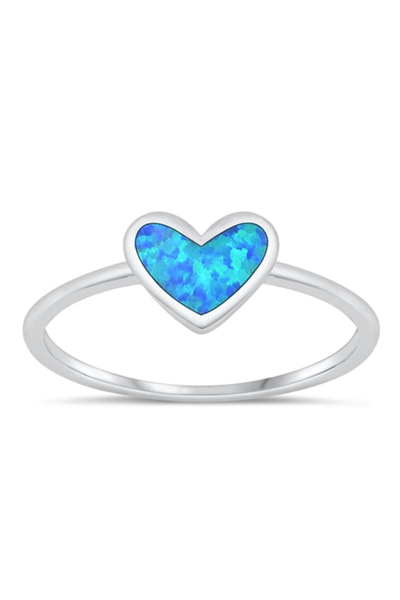 CHOOSE YOUR COLOR Blue Simulated Opal Promise Heart Ring .925 Chic Sterling Silver Band CZ Female Size 4