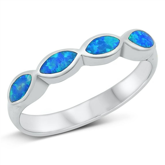 CHOOSE YOUR COLOR Blue Simulated Opal Promise Ring .925 Sterling Silver Band CZ Female Size 5