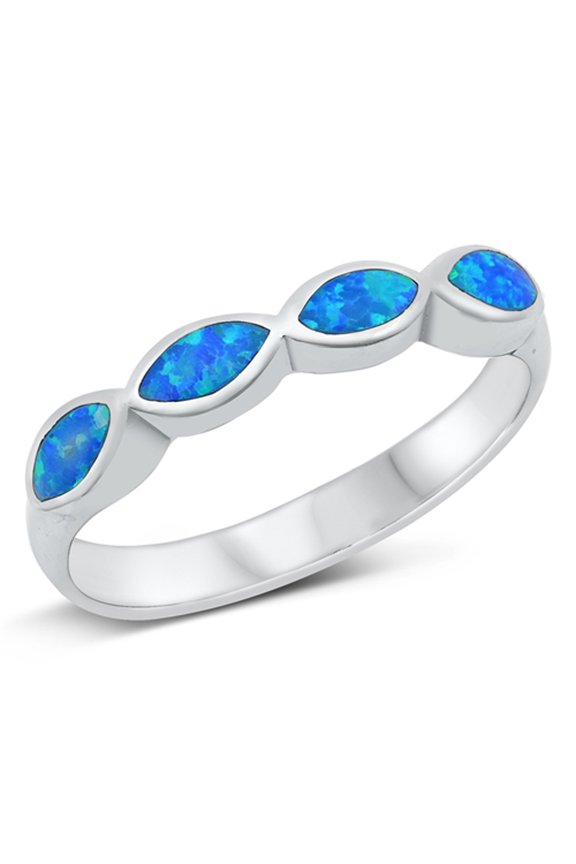 CHOOSE YOUR COLOR Blue Simulated Opal Promise Ring .925 Sterling Silver Band CZ Female Size 6