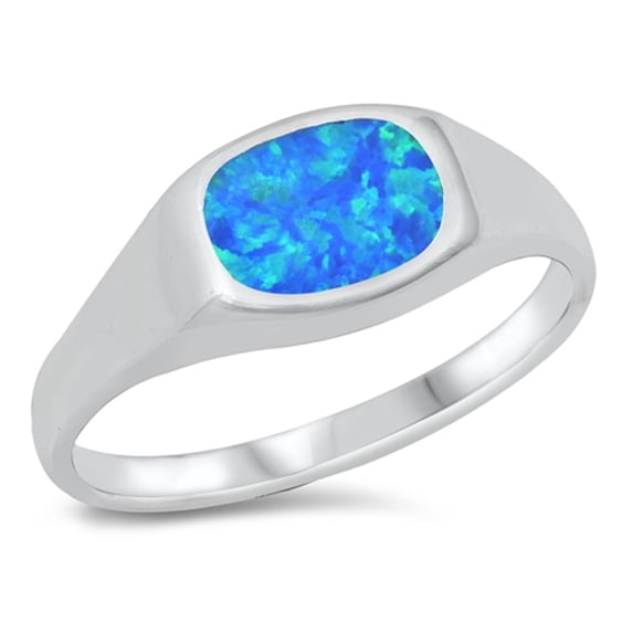 CHOOSE YOUR COLOR Blue Simulated Opal Promise Ring .925 Sterling Silver Band CZ Female Size 9