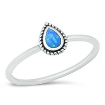 CHOOSE YOUR COLOR Blue Simulated Opal Promise Tear Drop Ring .925 Sterling Silver Band CZ Female Size 5