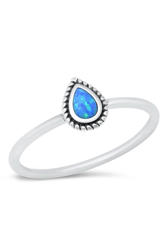 CHOOSE YOUR COLOR Blue Simulated Opal Promise Tear Drop Ring .925 Sterling Silver Band CZ Female Size 5