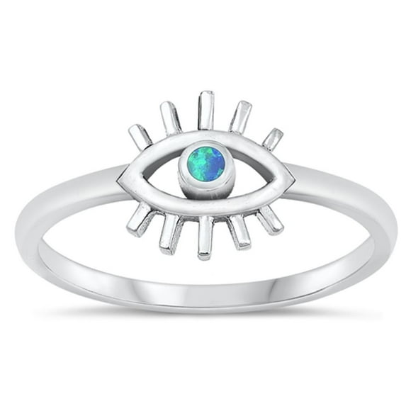 CHOOSE YOUR COLOR Blue Simulated Opal Protective Eye Ring .925 Sterling Silver Band CZ Female Size 8