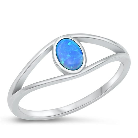 CHOOSE YOUR COLOR Blue Simulated Opal Ring .925 Split Shank Sterling Silver Band CZ Female Size 10