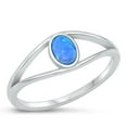 thumbnail image 1 of CHOOSE YOUR COLOR Blue Simulated Opal Ring .925 Split Shank Sterling Silver Band CZ Female Size 7, 1 of 4