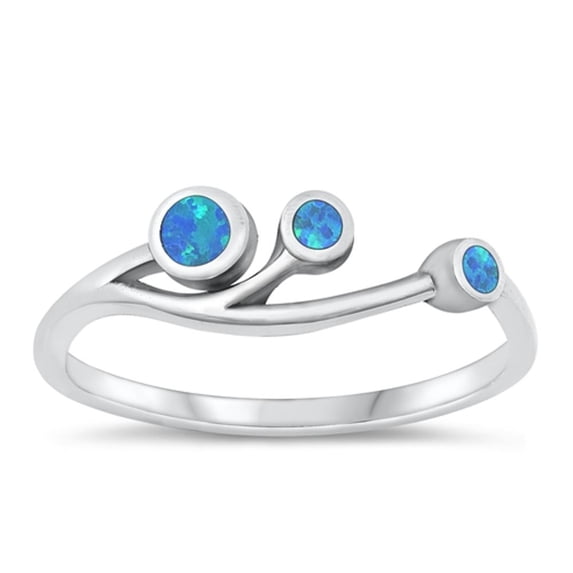 CHOOSE YOUR COLOR Blue Simulated Opal Ring .925 Sterling Silver Abstract Band CZ Female Size 8
