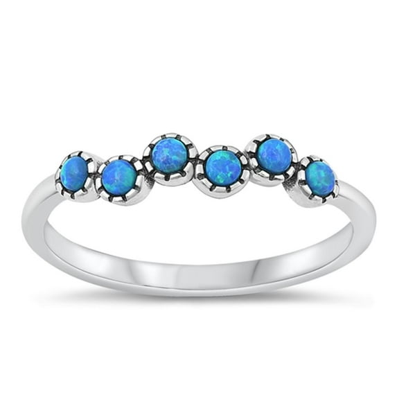 CHOOSE YOUR COLOR Blue Simulated Opal Ring .925 Sterling Silver Bali Band CZ Female Size 10