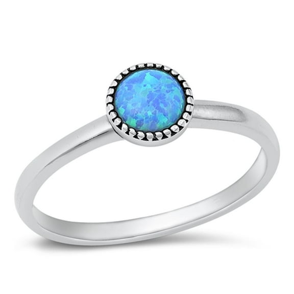 CHOOSE YOUR COLOR Blue Simulated Opal Ring .925 Sterling Silver Band CZ Jewelry Female Size 8