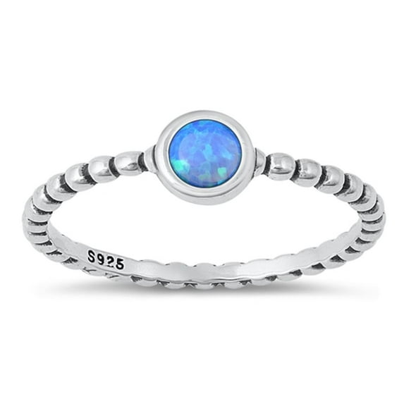 CHOOSE YOUR COLOR Blue Simulated Opal Ring .925 Sterling Silver Braided Band CZ Female Size 7