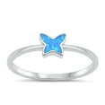 thumbnail image 1 of CHOOSE YOUR COLOR Blue Simulated Opal Ring .925 Sterling Silver Butterfly Band CZ Female Size 8, 1 of 4
