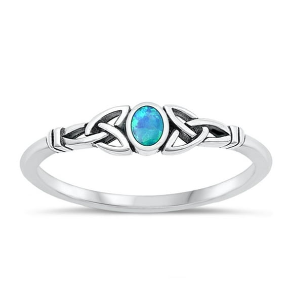 CHOOSE YOUR COLOR Blue Simulated Opal Ring .925 Sterling Silver Celtic Band CZ Female Size 4