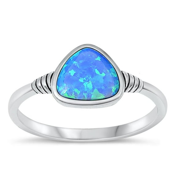 CHOOSE YOUR COLOR Blue Simulated Opal Ring .925 Sterling Silver Chic Band CZ Female Size 6